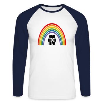 Regenbogen Hab dich lieb - Unisex Baseballshirt langarm - Weiß/Navy - Vorne - Nik (191cm)
