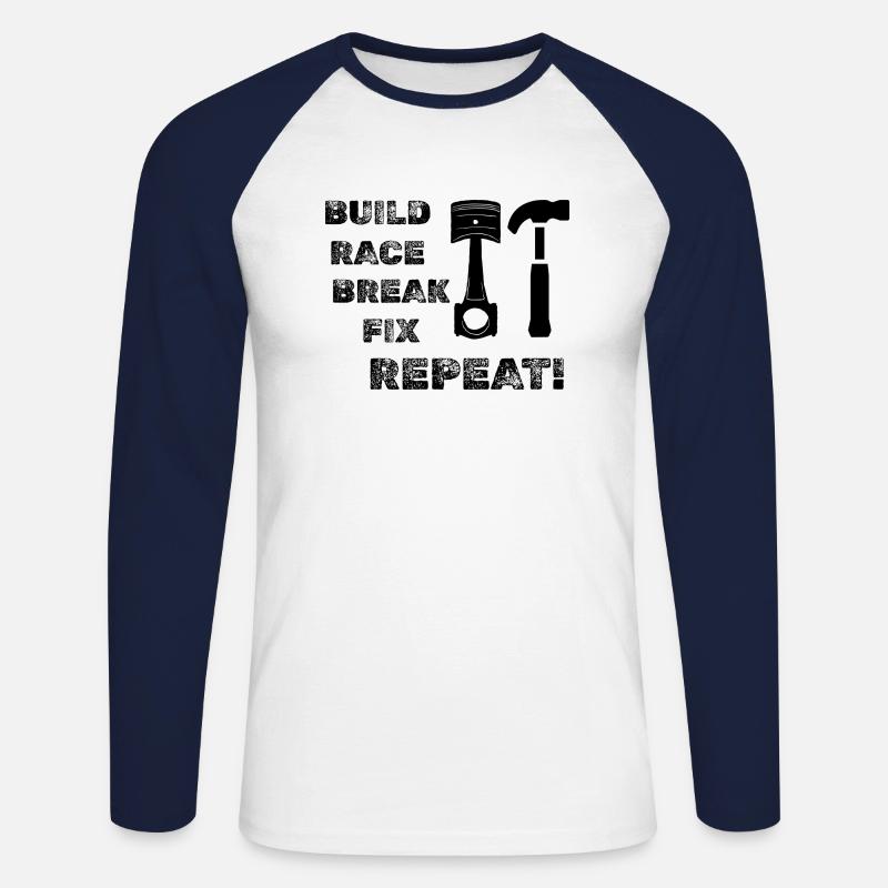 Build Race Break Fix Repeat! - Unisex Baseballshirt langarm - Weiß/Navy