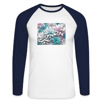 Fleurs en papier - T-shirt baseball manches longues Homme - blanc/marine - Devant - Nik (191cm)