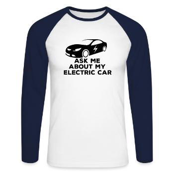 Voiture électrique cadeau de l'électricité pour la mobilité électrique - T-shirt baseball manches longues Homme - blanc/marine - Devant - Nik (191cm)