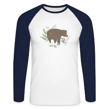 Brown bear in the forest - Unisex Long Sleeve Baseball T-Shirt - white/navy - Front - Nik (191cm)