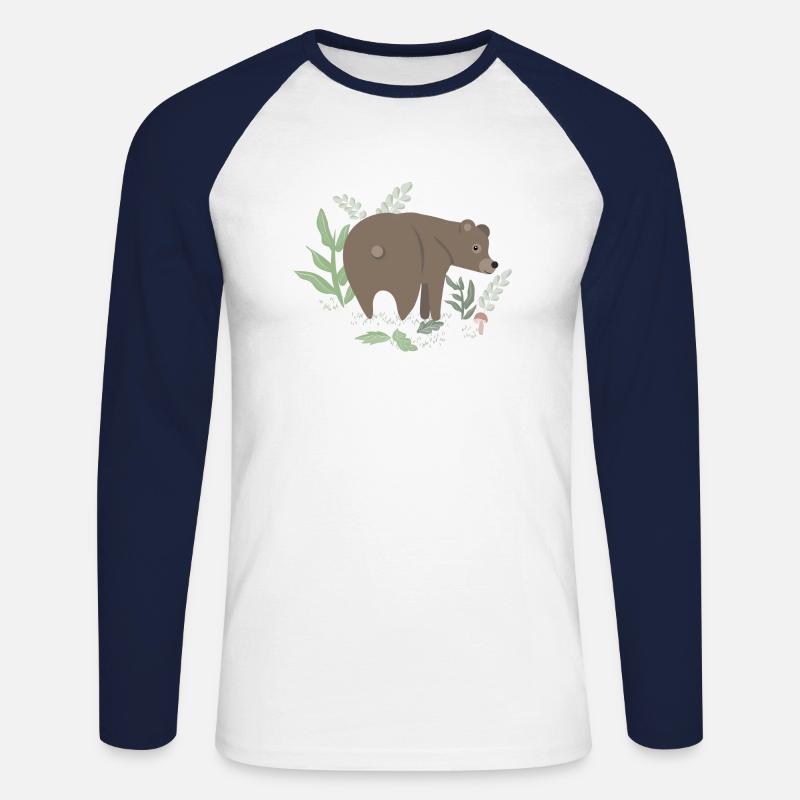 Braunbär im Wald - Unisex Baseballshirt langarm - Weiß/Navy