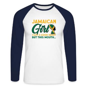 Jamaïque Drapeau Jamaïcain Cadeau - T-shirt baseball manches longues Homme - blanc/marine - Devant - Nik (191cm)