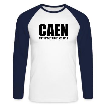 Caen Koordinaten - Unisex Baseballshirt langarm - Weiß/Navy - Vorne - Nik (191cm)