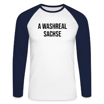 Ein Waschechter Sachse - Unisex Baseballshirt langarm - Weiß/Navy - Vorne - Nik (191cm)
