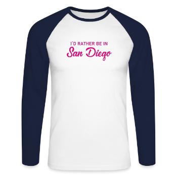 I ́d rather be in San Diego - California - America - Unisex Long Sleeve Baseball T-Shirt - white/navy - Front - Nik (191cm)