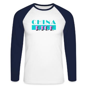 RIZ DE CHINE, motif amusant - T-shirt baseball manches longues Homme - blanc/marine - Devant - Nik (191cm)