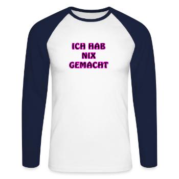 je n’ai rien fait noir rose - T-shirt baseball manches longues Homme - blanc/marine - Devant - Nik (191cm)