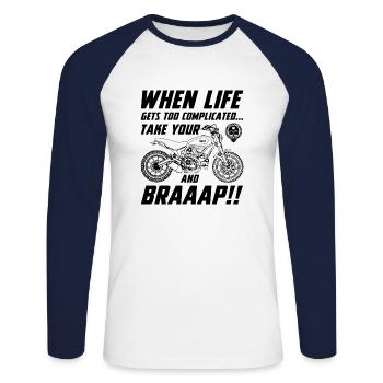 toocomplicated2 - Unisex Long Sleeve Baseball T-Shirt - white/navy - Front - Nik (191cm)