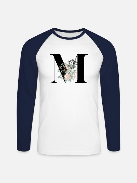 Buchstabe M blühende - Unisex Baseballshirt langarm - Weiß/Navy