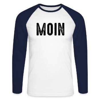 MOIN - Unisex Long Sleeve Baseball T-Shirt - white/navy - Front - Nik (191cm)