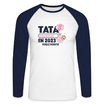 Annonce Grossesse Originale Future Tata En 2023 - T-shirt baseball manches longues Homme - blanc/marine - Devant - Nik (191cm)