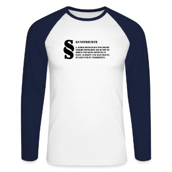 5 Kunstrechte | Jeder Mensch ist Kunst - Unisex Baseballshirt langarm - Weiß/Navy - Vorne - Nik (191cm)
