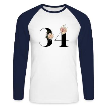34th Anniversary Flowers (Gift of 34 years) - Unisex Long Sleeve Baseball T-Shirt - white/navy - Front - Nik (191cm)