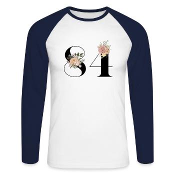 84th Anniversary Flowers (Gift of 84 years) - Unisex Long Sleeve Baseball T-Shirt - white/navy - Front - Nik (191cm)