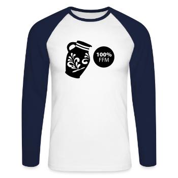 Bembel 100% FFM #069 #FrankfurtLiebe #FFMoriginal - Unisex Baseballshirt langarm - Weiß/Navy - Vorne - Nik (191cm)