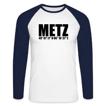 Coordonnées Metz - T-shirt baseball manches longues Homme - blanc/marine - Devant - Nik (191cm)