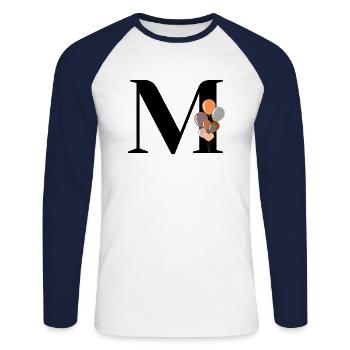 Buchstabe m Geburtstagsballon - Unisex Baseballshirt langarm - Weiß/Navy - Vorne - Nik (191cm)