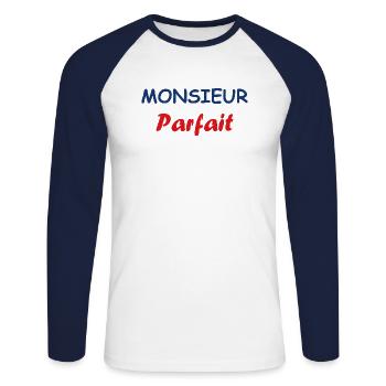 Monsieur Parfait - T-shirt baseball manches longues Homme - blanc/marine - Devant - Nik (191cm)