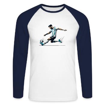 Football Argentine - T-shirt baseball manches longues Homme - blanc/marine - Devant - Nik (191cm)