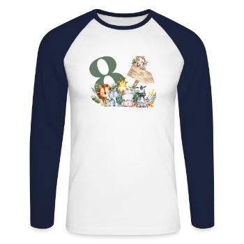 8th Birthday Personalized Safari - Unisex Long Sleeve Baseball T-Shirt - white/navy - Front - Nik (191cm)