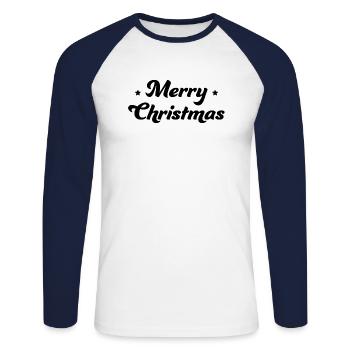 Merry Christmas Sternchen schwarz - Unisex Baseballshirt langarm - Weiß/Navy - Vorne - Nik (191cm)
