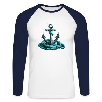 Anker mit Tau - Unisex Baseballshirt langarm - Weiß/Navy - Vorne - Nik (191cm)