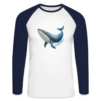 Wal im Wasser - Unisex Baseballshirt langarm - Weiß/Navy - Vorne - Nik (191cm)