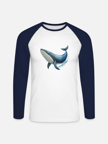 Wal im Wasser - Unisex Baseballshirt langarm - Weiß/Navy