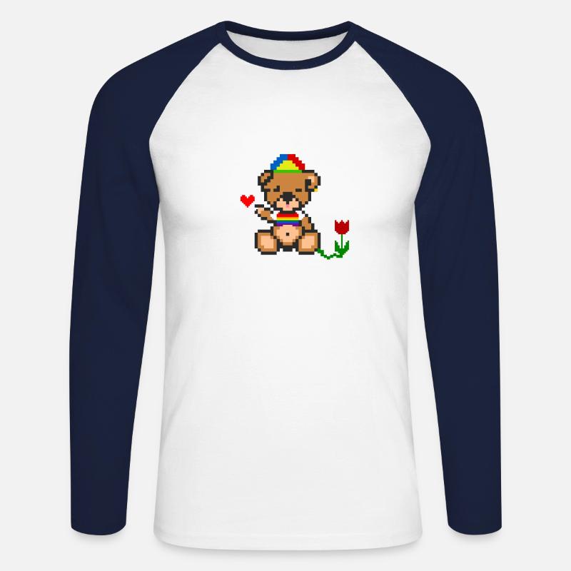 Pixel-Bären-Stolz - Unisex Baseballshirt langarm - Weiß/Navy