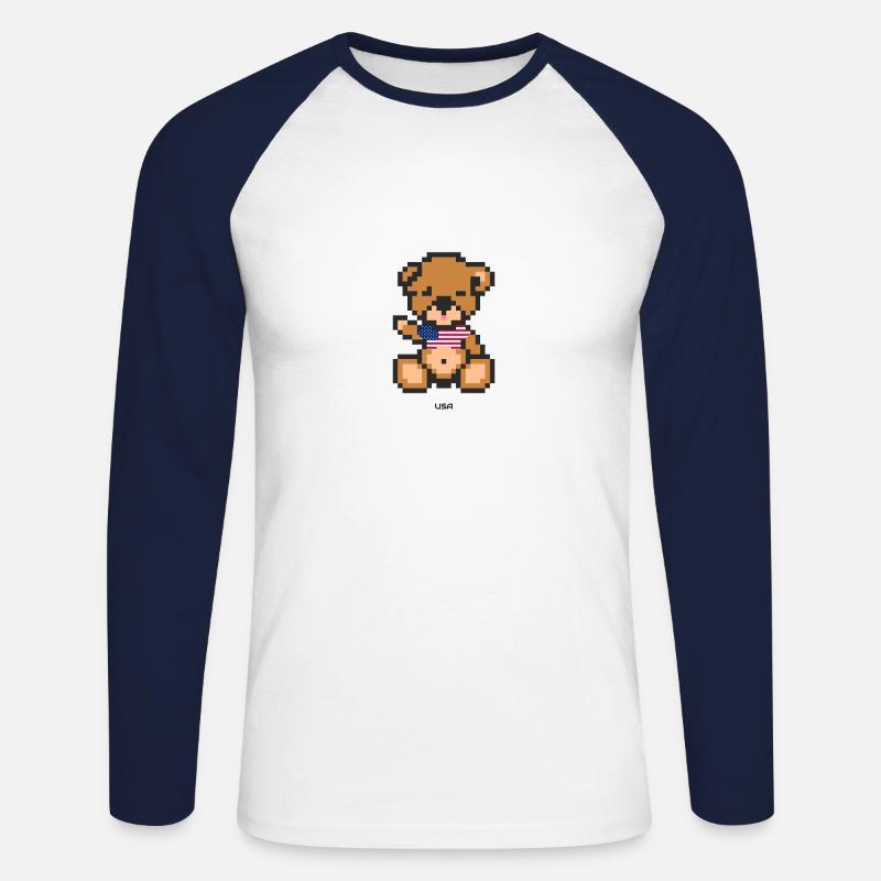 Pixel Bär USA - Unisex Baseballshirt langarm - Weiß/Navy