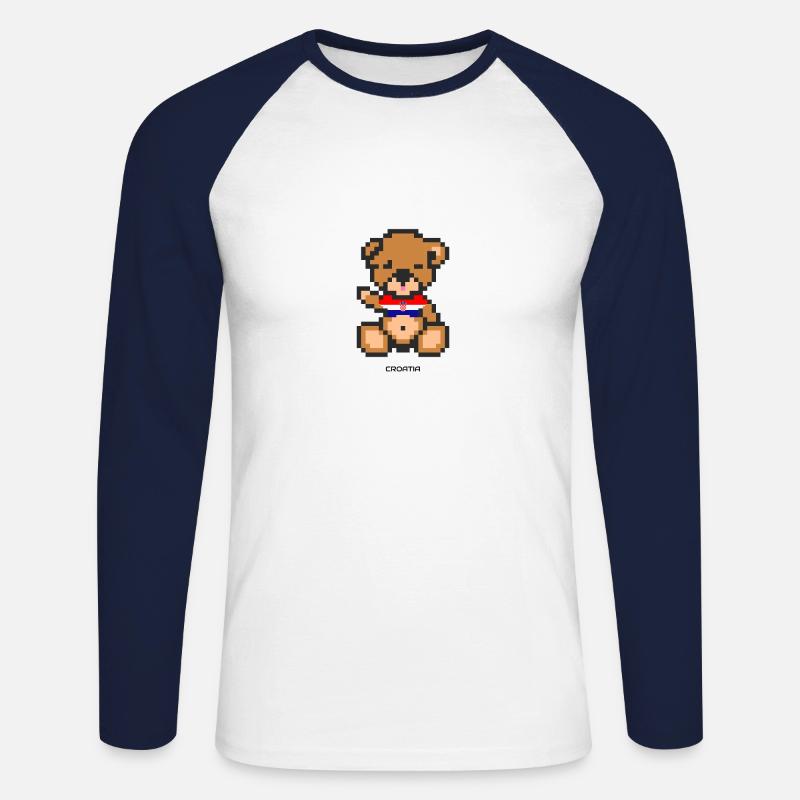 Pixel Bär Kroatien - Unisex Baseballshirt langarm - Weiß/Navy