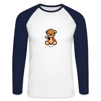 Pixel Bear Belgium - T-shirt baseball manches longues Homme - blanc/marine - Devant - Nik (191cm)