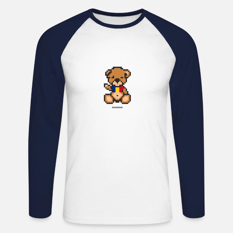 Pixel Bär Rumänien - Unisex Baseballshirt langarm - Weiß/Navy