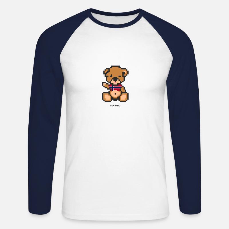 Pixel Bär Norwegen - Unisex Baseballshirt langarm - Weiß/Navy