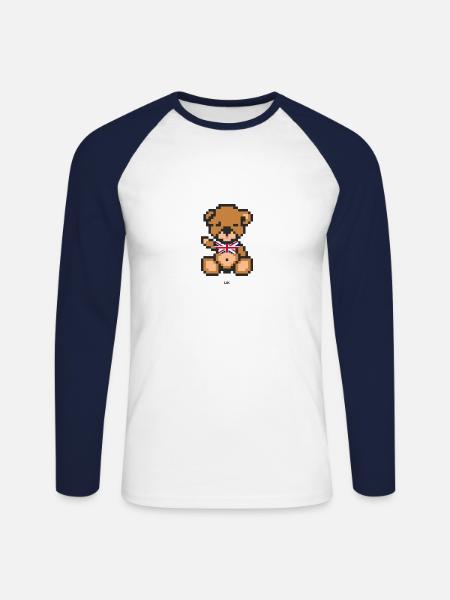 Pixel Bear UK - Unisex Long Sleeve Baseball T-Shirt - white/navy