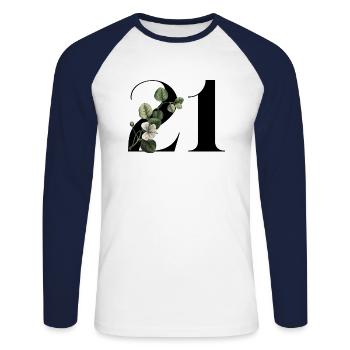 Numéro 21 floral vert -21e anniversaire floral - T-shirt baseball manches longues Homme - blanc/marine - Devant - Nik (191cm)