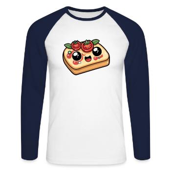 Funny Bread with Tomato Comic - Unisex Long Sleeve Baseball T-Shirt - white/navy - Front - Nik (191cm)