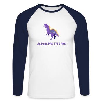 Je peux pas j'ai 4 ans - T-shirt baseball manches longues Homme - blanc/marine - Devant - Nik (191cm)