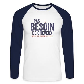 No need for hair - Unisex Long Sleeve Baseball T-Shirt - white/navy - Front - Nik (191cm)
