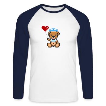 Pixel Bear Navy - T-shirt baseball manches longues Homme - blanc/marine - Devant - Nik (191cm)