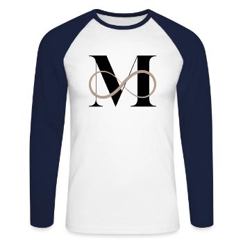 Infinite letter m - Unisex Long Sleeve Baseball T-Shirt - white/navy - Front - Nik (191cm)