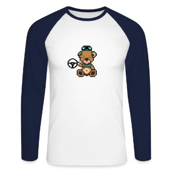 Pixel Bear Racing - T-shirt baseball manches longues Homme - blanc/marine - Devant - Nik (191cm)
