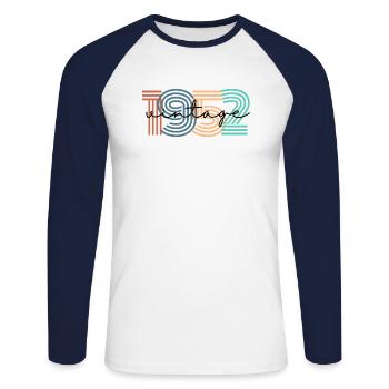 1952 vintage rétro - T-shirt baseball manches longues Homme - blanc/marine - Devant - Nik (191cm)
