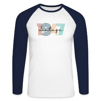 1947 vintage rétro - T-shirt baseball manches longues Homme - blanc/marine - Devant - Nik (191cm)
