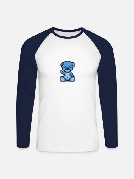 Pixel Bear Bluesky - T-shirt baseball manches longues Homme - blanc/marine