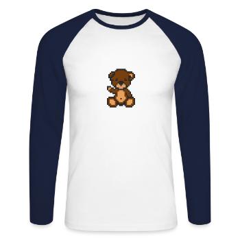 Pixel Bear Brownie - Unisex Long Sleeve Baseball T-Shirt - white/navy - Front - Nik (191cm)
