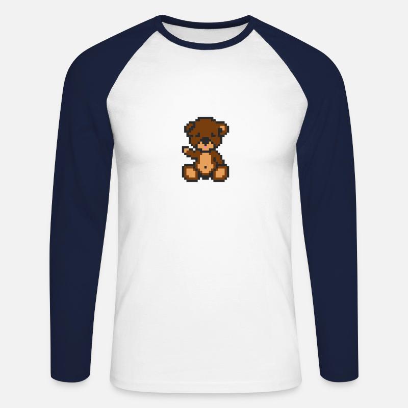Pixel-Bär-Brownie - Unisex Baseballshirt langarm - Weiß/Navy