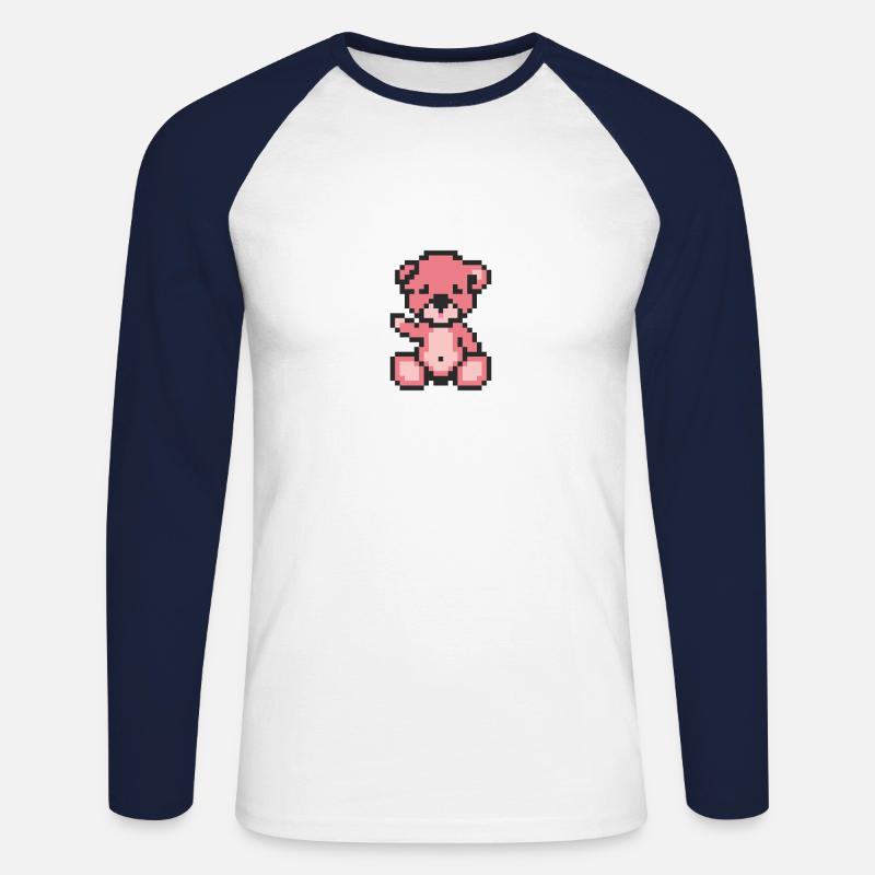 Pixel Bear Candy - Unisex Long Sleeve Baseball T-Shirt - white/navy