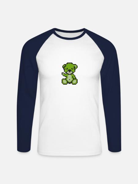 Pixel Bear Landscape - T-shirt baseball manches longues Homme - blanc/marine